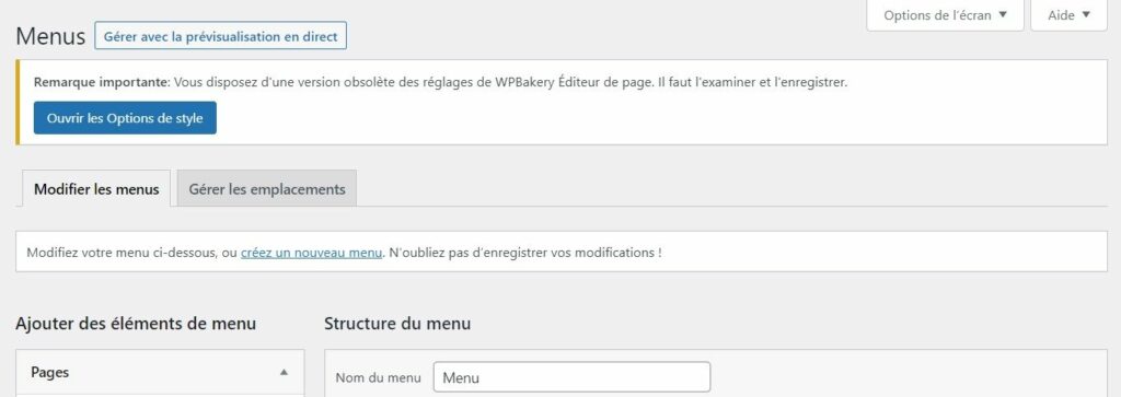 changer menu wordpress