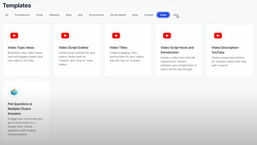 jasper ai templates videos youtube