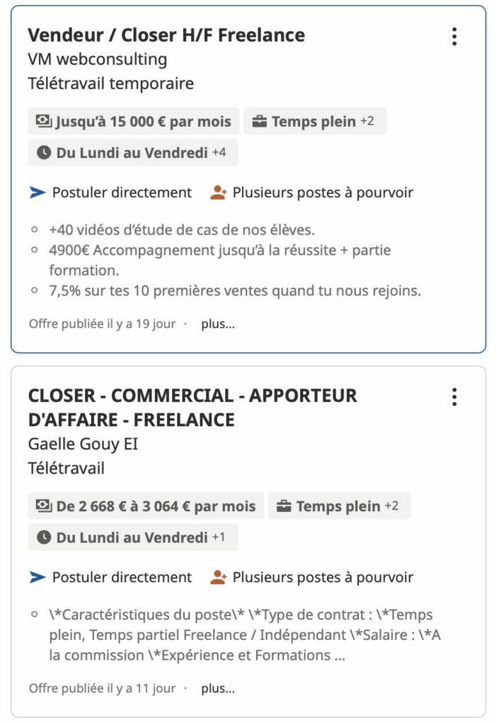 offre emploi closer