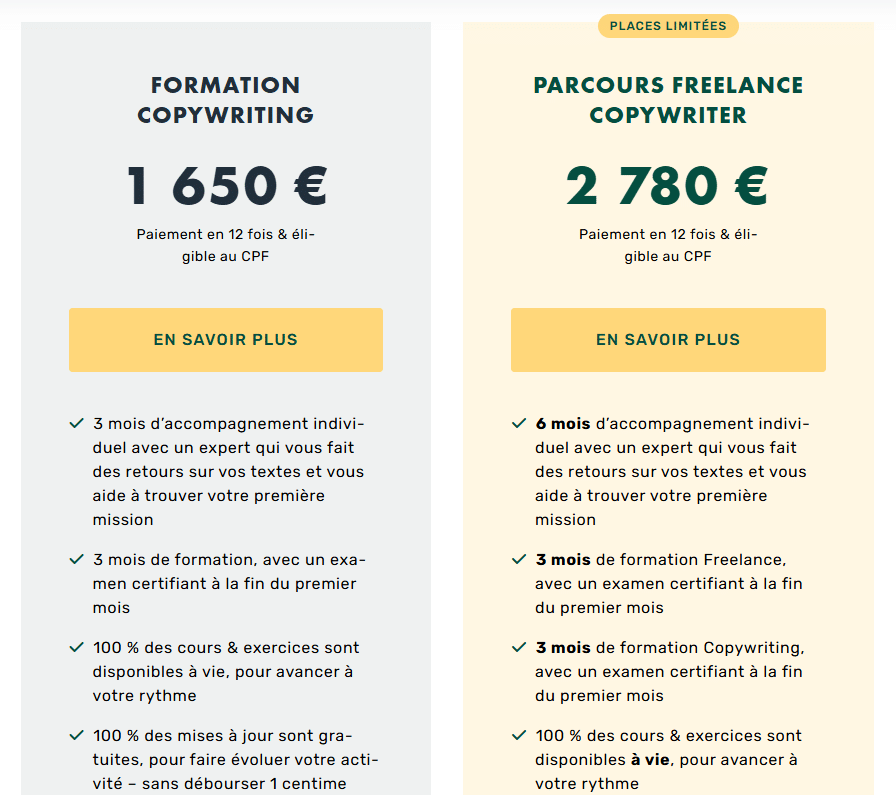 livementor tarif copywriting