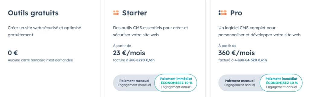 hubspot cms hub tarifs