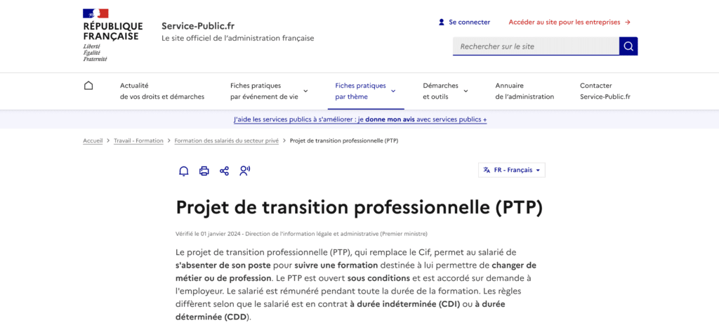plan transition rofessionnelle