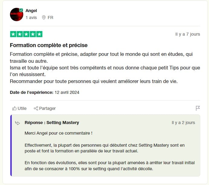 avis 1 trustpilot setting mastery