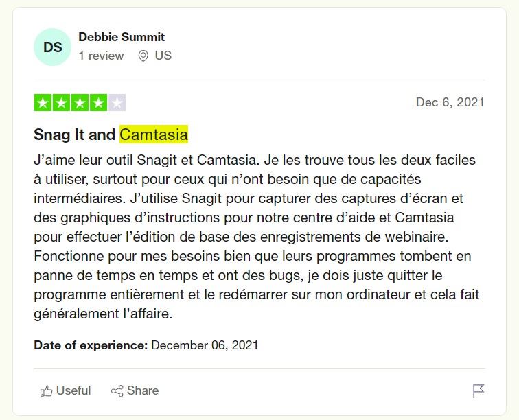 avis 1 trustpilot camtasia