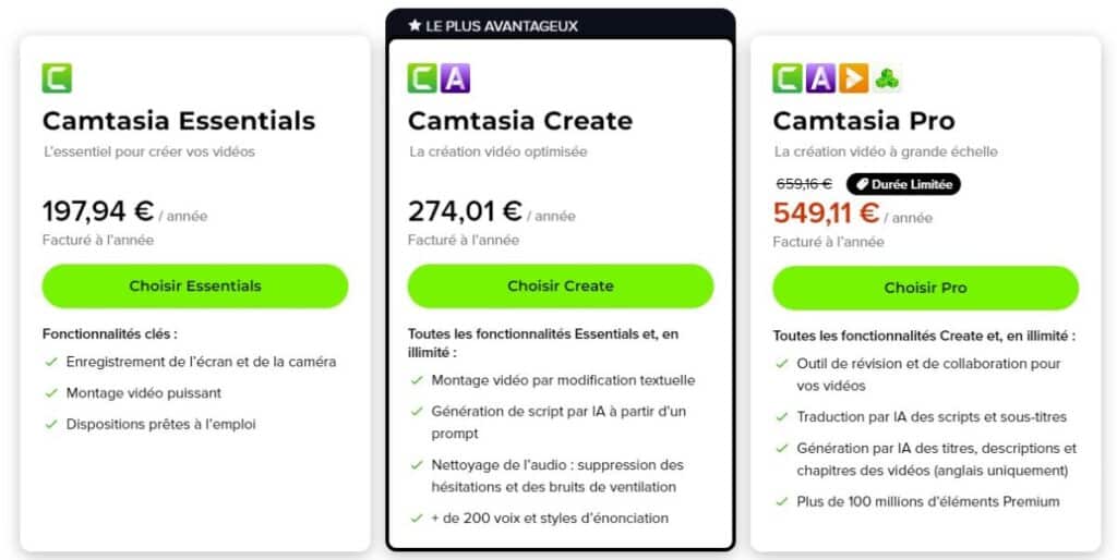 tarifs camtasia