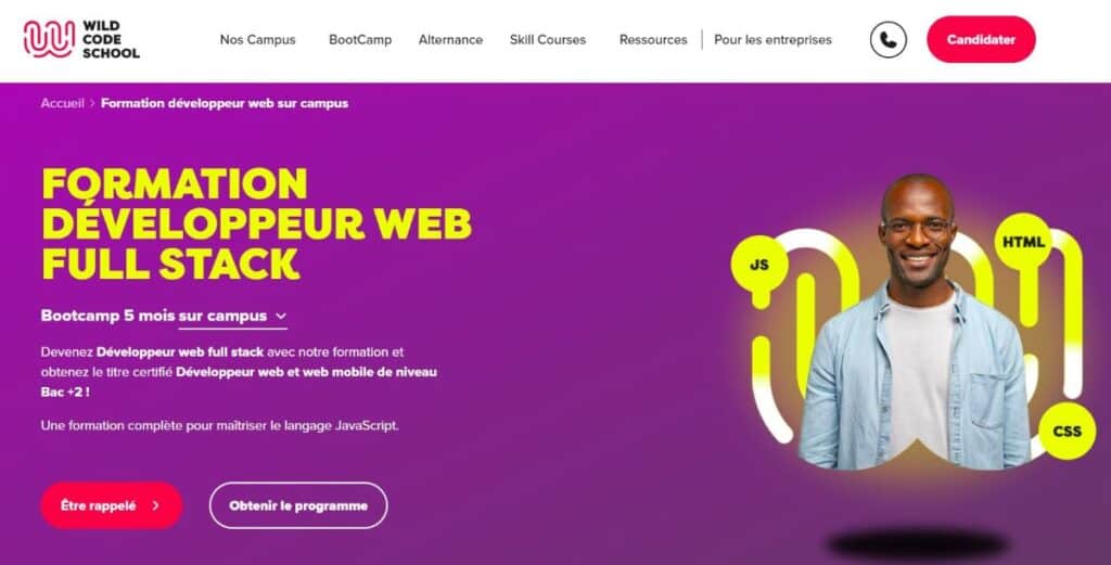 interface formation développeur web full stack de widl code school