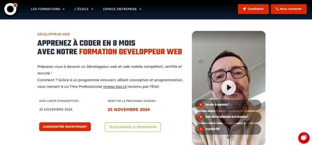 interface formation devenez développeur web full stack en 8 mois