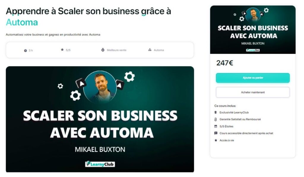 interface apprendre à scaler son business grâce à automa