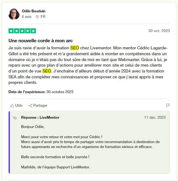 avis 1 trustpilot livementor seo