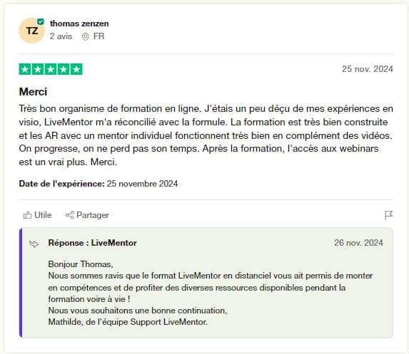 avis 2 trustpilot livementor