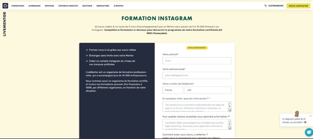 interface livementor instagram