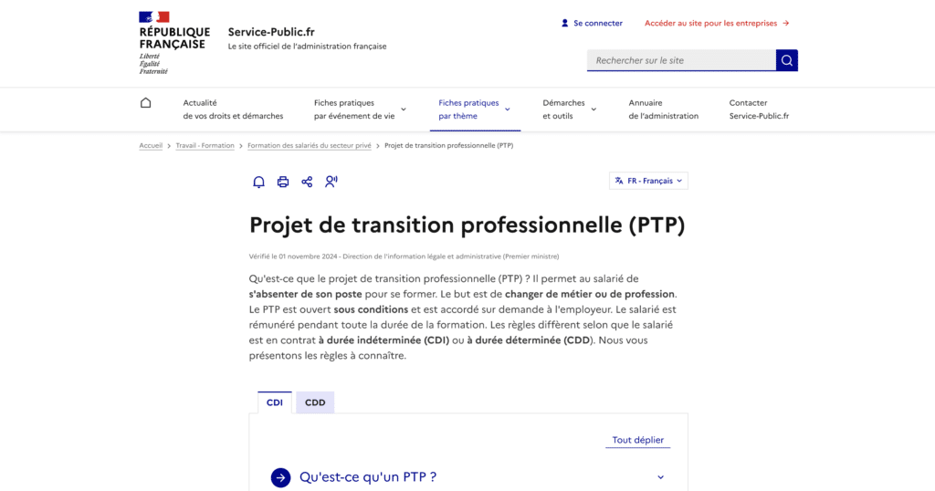 projet transition professionnelle ptp