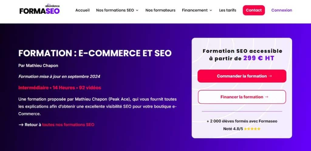 interface e commerce et seo de formaseo