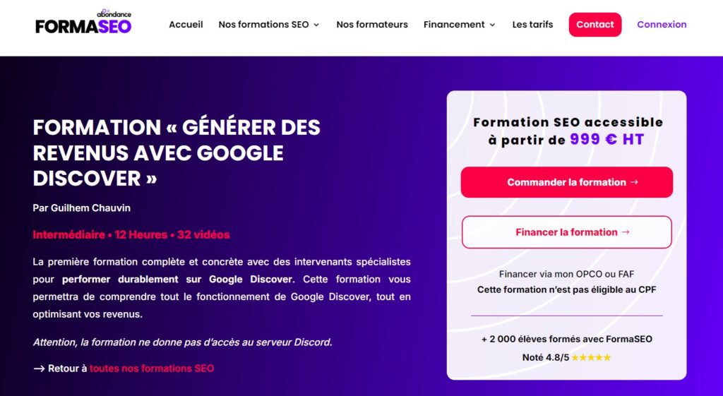 interface formation generer des revenus avec google discover de formaseo