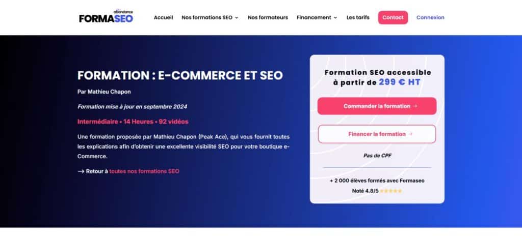 interface e commerce et seo de formaseo