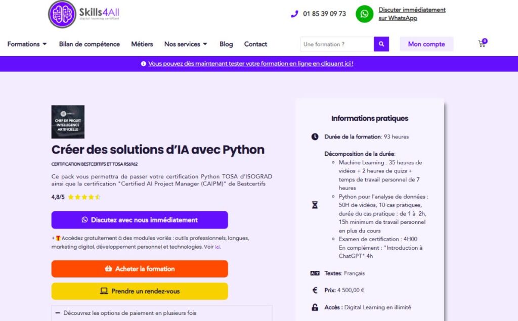 interface formation creer des solutions d ia avec python skiill4all