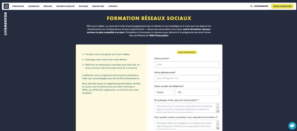 interface formation reseaux sociaux de livementor