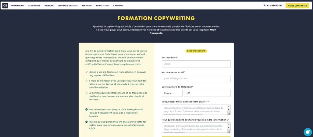 interface copywriting livementor