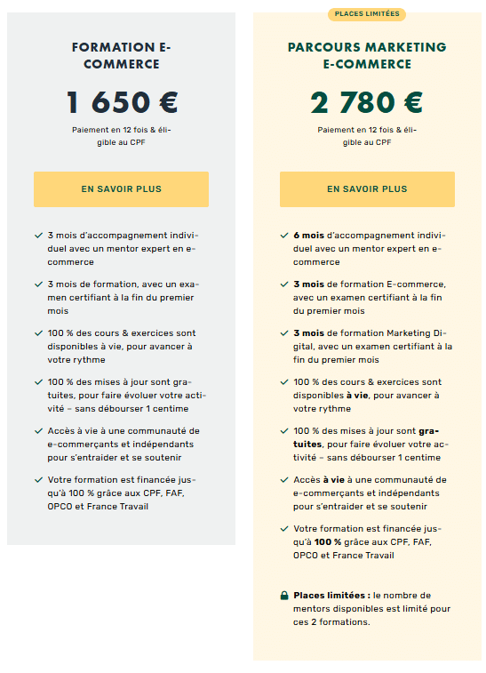 livementor ecommerce tarifs