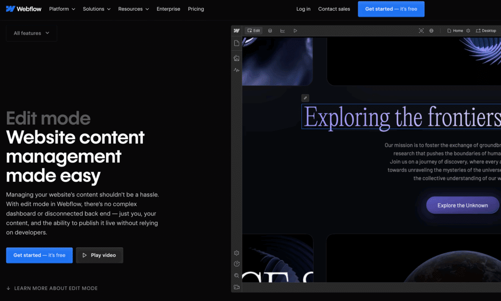 edit mode webflow