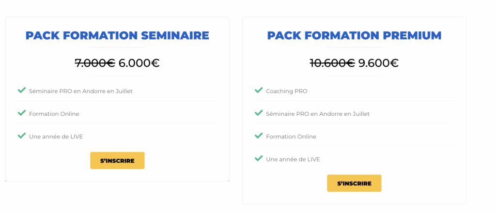 tarifs devenez trader pro